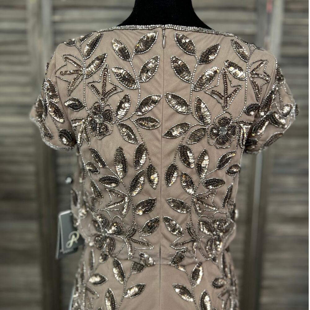Adrianna Papell Brown Lead Beaded Sequin Floral Evening Gown Size 2 NWT $299 - Picture 8 of 15